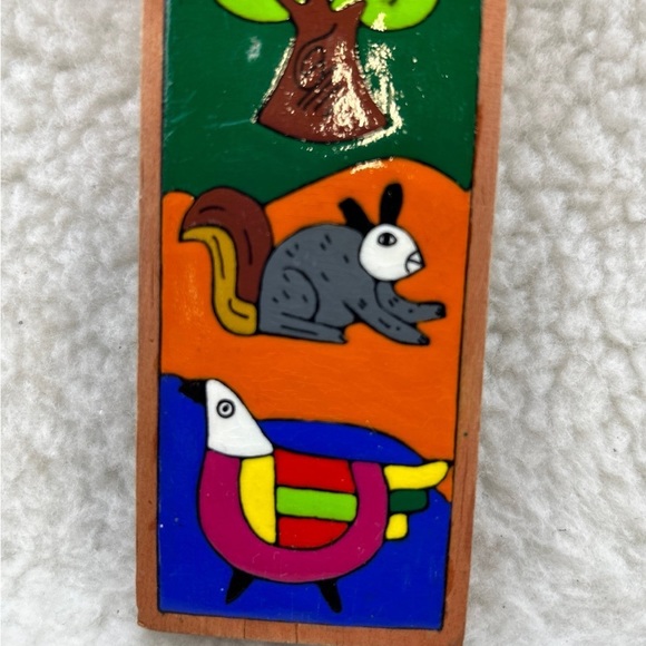 Wooden Cross with whimsical colorful animals tree butterfly sun 10" - Picture 6 of 12